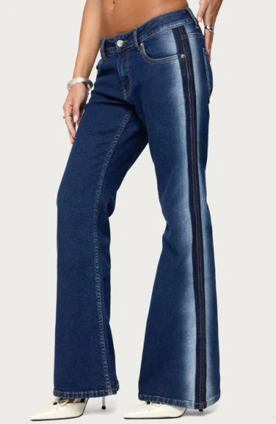 Edikted Airbrushed Low Rise Flared Dark Rinse Wash Jeans In Multi