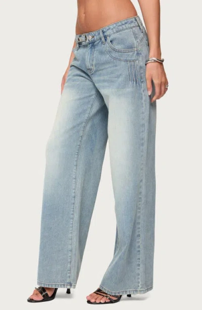 Edikted Celia Grommet Washed Low Rise Light Rinse Wash Jeans In Multi