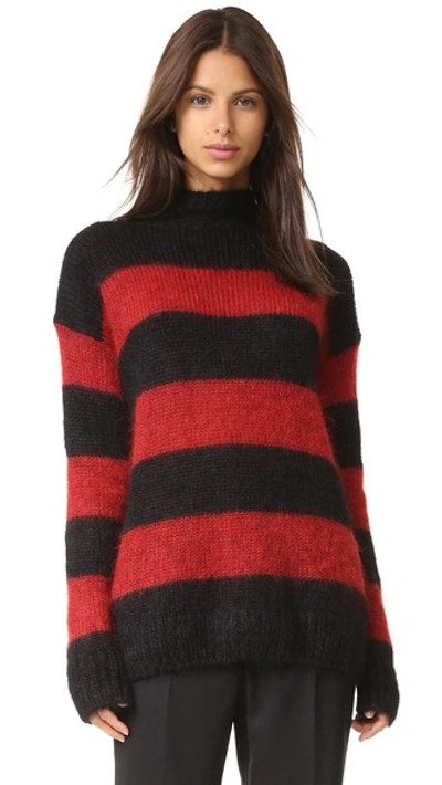 R13 Nancy Striped Mohair-blend Sweater In Black/red
