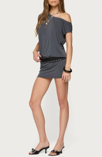 Edikted Sevie Off Shoulder Mini Dress In Gray