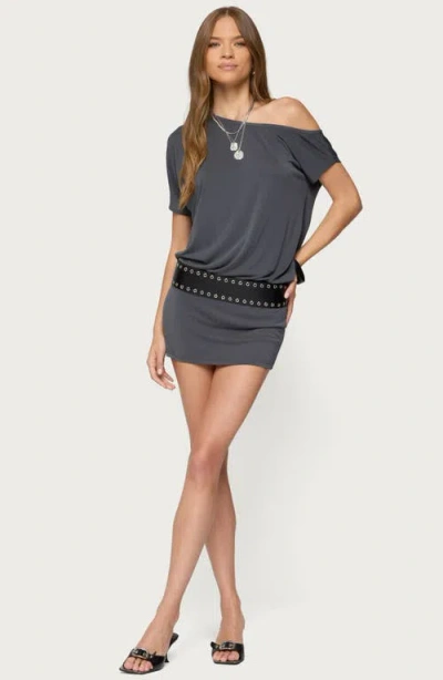 Edikted Sevie Off Shoulder Mini Dress In Gray