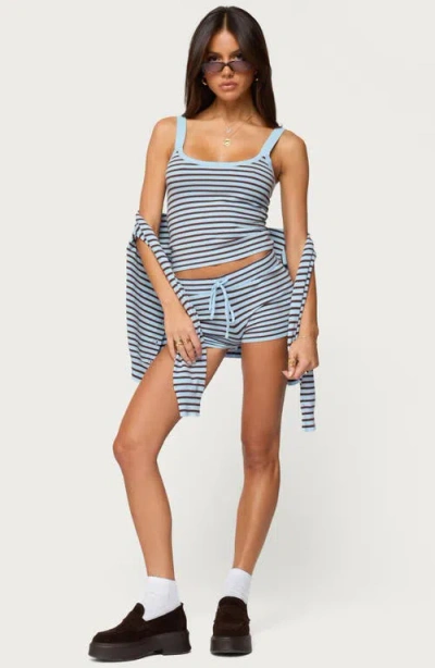 Edikted Lillian Striped Knit Shorts In Blue