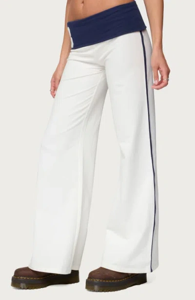 Edikted 8 Contrast Fold Over Wide Leg Pants In White