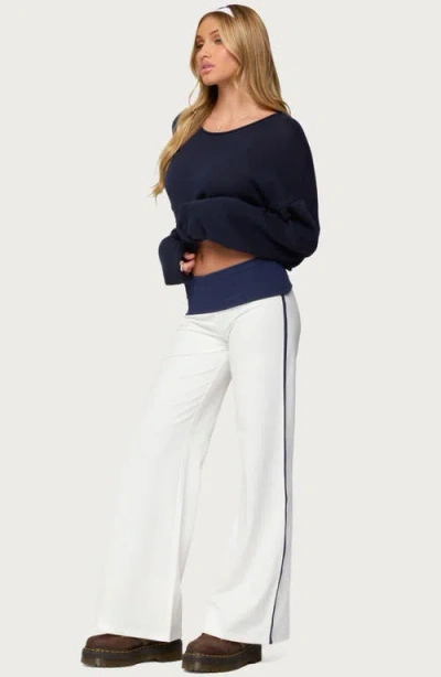 Edikted 8 Contrast Fold Over Wide Leg Pants In White