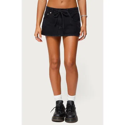 Edikted Ziggie Drawstring Denim Miniskirt In Black