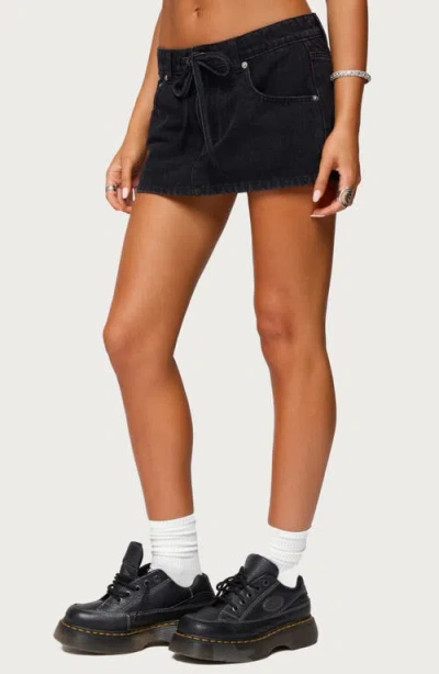 Edikted Ziggie Drawstring Denim Miniskirt In Black