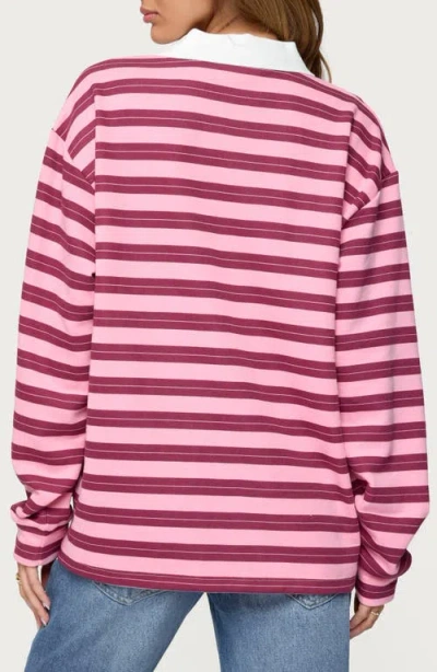 Edikted Maureen Stripe Polo Sweatshirt In Multi