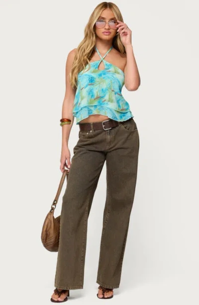 Edikted Dragon Lily Layered Chiffon Halter Top In Blue