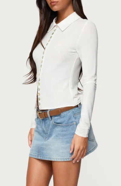 Edikted Pennie Iridescent Button Up Shirt In White