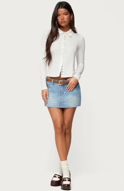 Edikted Pennie Iridescent Button Up Shirt In White
