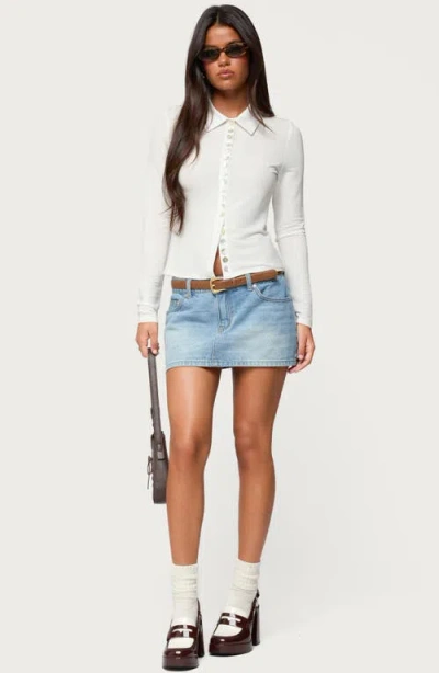 Edikted Pennie Iridescent Button Up Shirt In White