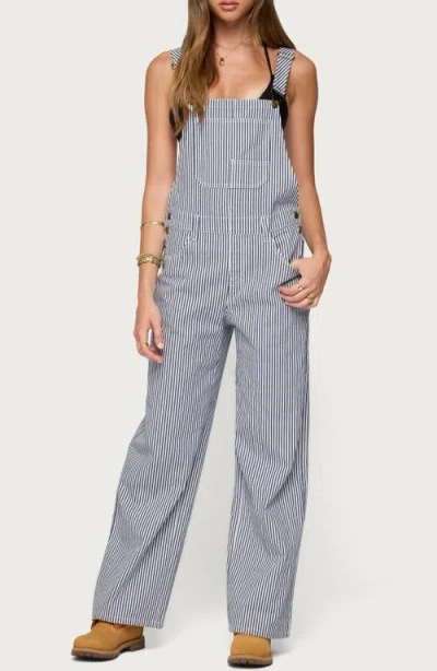 Edikted Tamsin Striped Denim Overalls In Blue