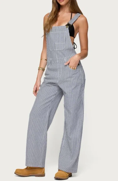 Edikted Tamsin Striped Denim Overalls In Blue
