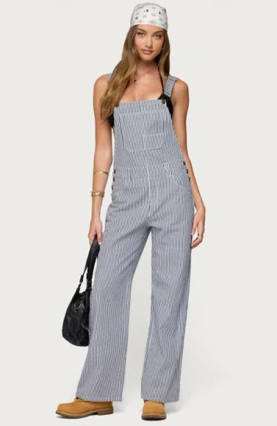 Edikted Tamsin Striped Denim Overalls In Blue