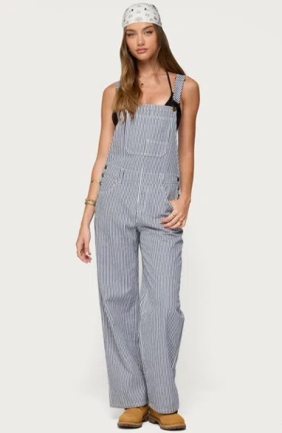 Edikted Tamsin Striped Denim Overalls In Blue