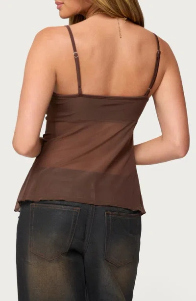 Edikted Reeve Split Front Sheer Mesh Top In Brown