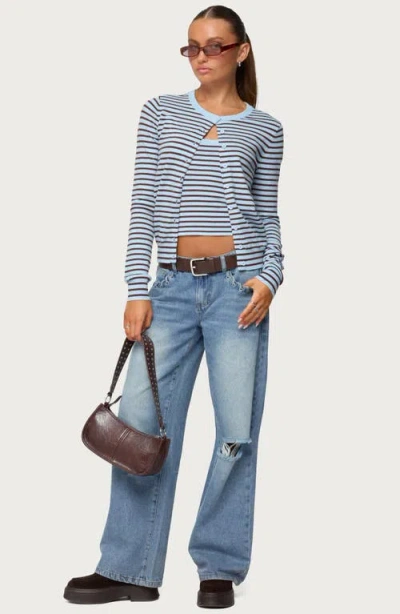 Edikted Dutton Distressed Low Rise Light Rinse Wash Jeans In Multi