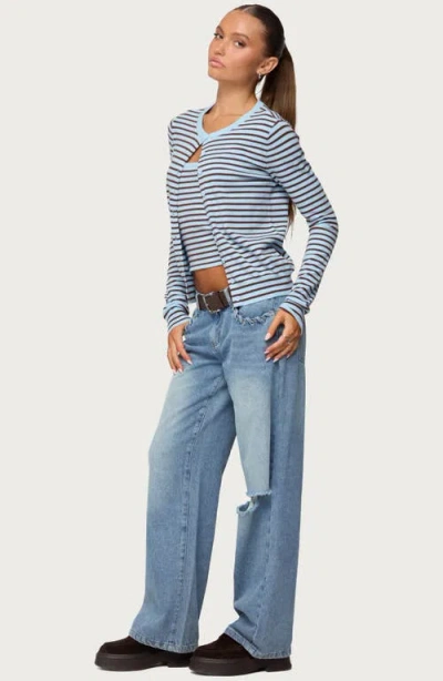 Edikted Dutton Distressed Low Rise Light Rinse Wash Jeans In Multi