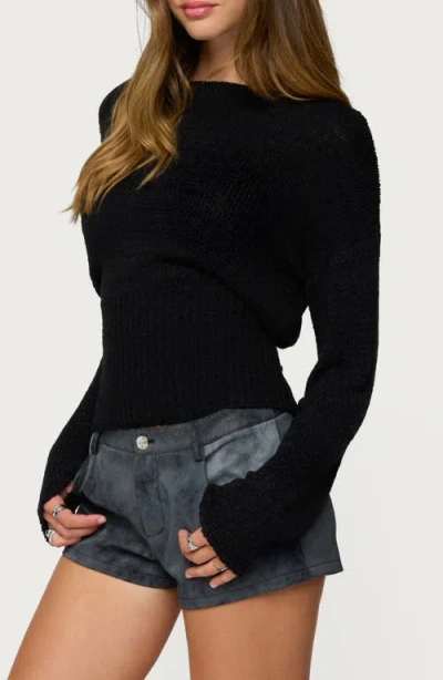 Edikted Tezi Boat Neck Light Knit Top In Black