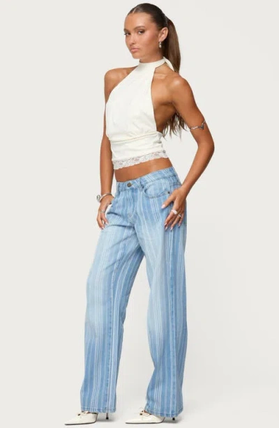 Edikted Tera Striped Low Rise Light Rinse Wash Jeans In Blue