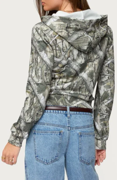 Edikted Tayler Camo Zip Up Hoodie In Green