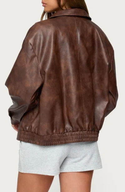 Edikted Ardella Oversized Faux Leather Jacket In Brown