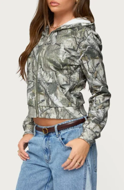 Edikted Tayler Camo Zip Up Hoodie In Green