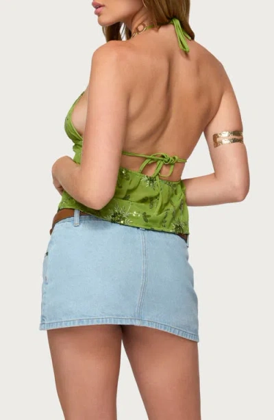 Edikted Kiki Sequin Floral Chiffon Halter Top In Green