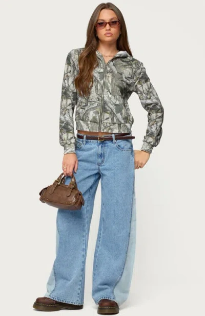 Edikted Tayler Camo Zip Up Hoodie In Green