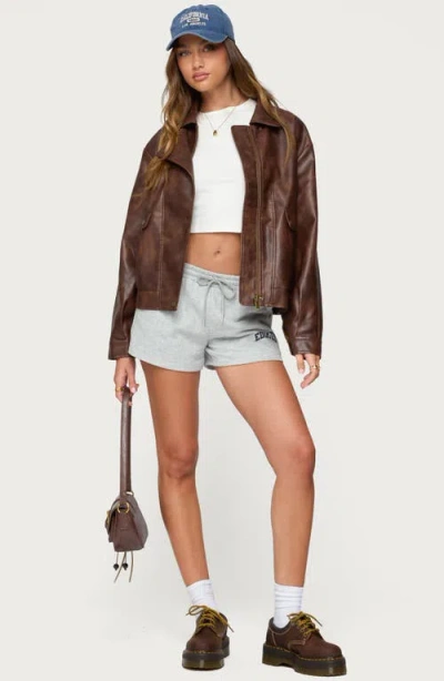 Edikted Ardella Oversized Faux Leather Jacket In Brown