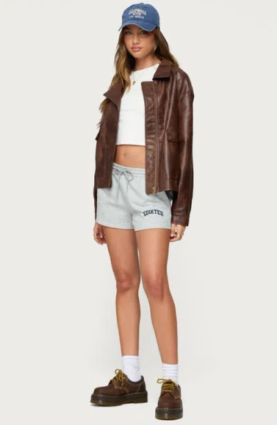 Edikted Ardella Oversized Faux Leather Jacket In Brown