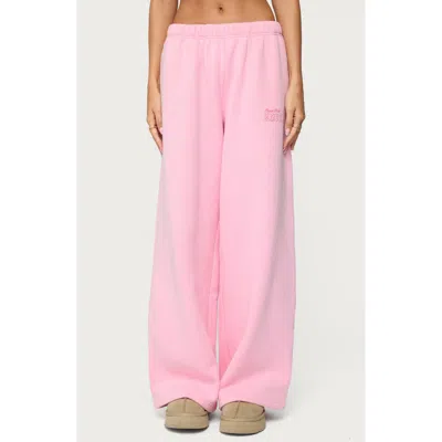 Edikted Pastel Edit Logo Wide Leg Sweatpants In Pink