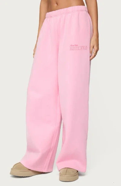 Edikted Pastel Edit Logo Wide Leg Sweatpants In Pink