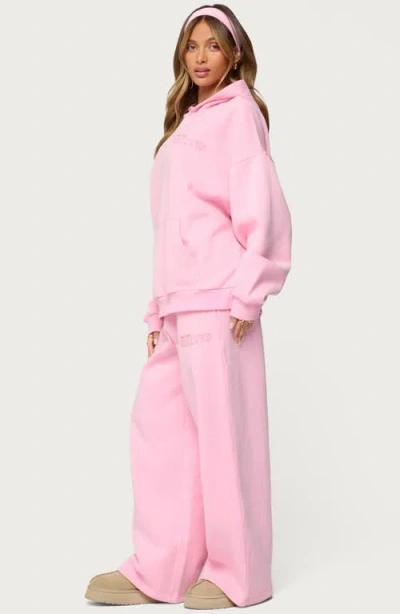 Edikted Pastel Edit Logo Wide Leg Sweatpants In Pink