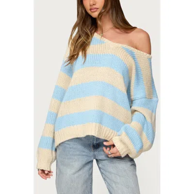 Edikted Tracie Striped Oversized Sweater In Blue