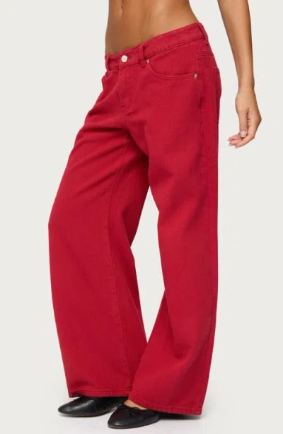 Edikted Roman Slouchy Low Rise Wide Leg Jeans In Red