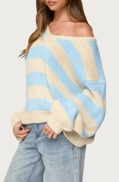 Edikted Tracie Striped Oversized Sweater In Blue