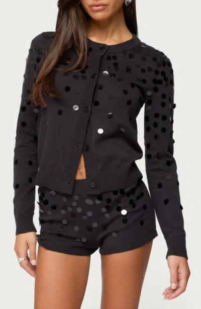 Edikted Cierra Sequin Knit Cardigan In Black