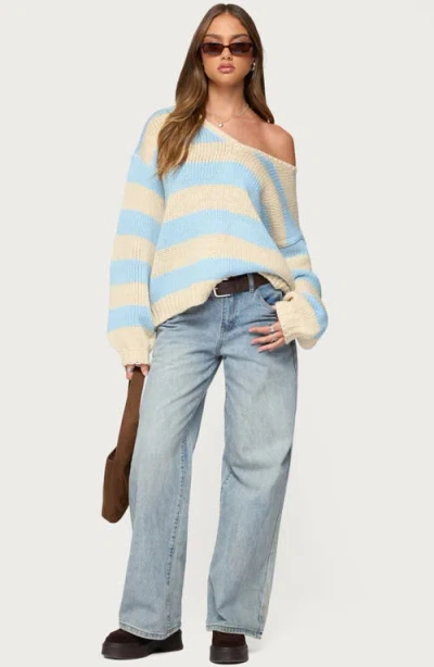 Edikted Tracie Striped Oversized Sweater In Blue