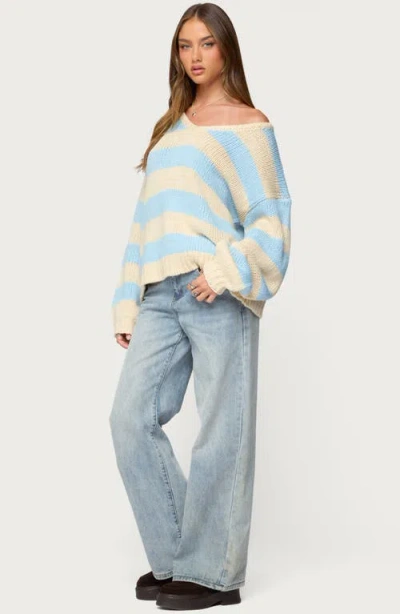 Edikted Tracie Striped Oversized Sweater In Blue