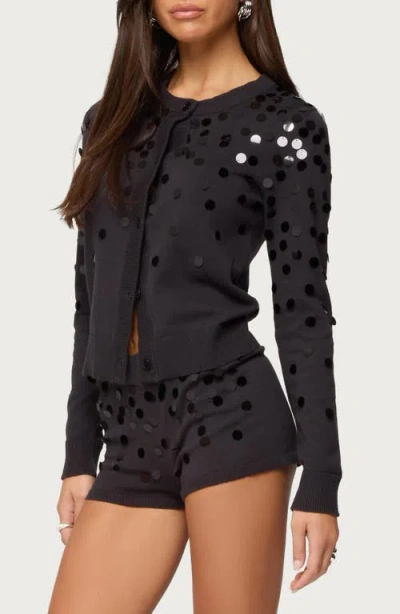 Edikted Cierra Sequin Knit Cardigan In Black