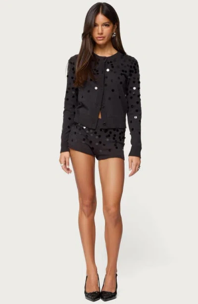 Edikted Cierra Sequin Knit Cardigan In Black
