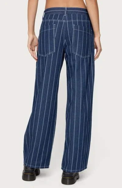 Edikted Kyler Pinstripe Low Rise Dark Rinse Wash Jeans In Blue