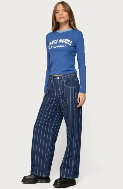 Edikted Kyler Pinstripe Low Rise Dark Rinse Wash Jeans In Blue