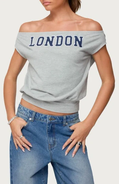 Edikted So London Off The Shoulder Stretch Cotton T-shirt In Gray