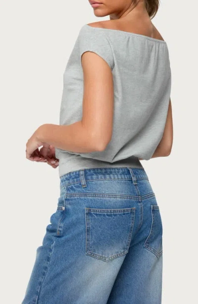 Edikted So London Off The Shoulder Stretch Cotton T-shirt In Gray