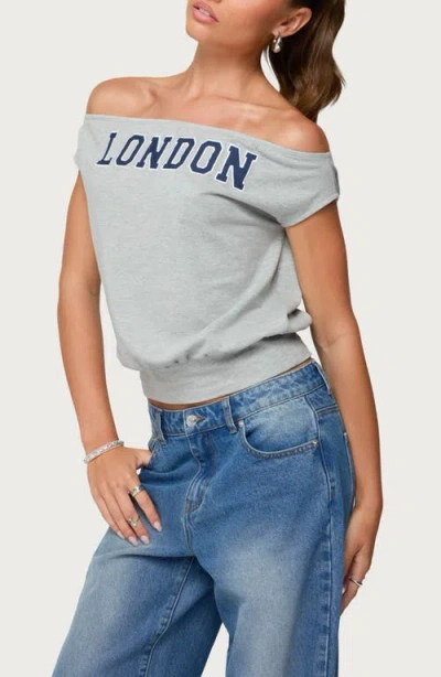 Edikted So London Off The Shoulder Stretch Cotton T-shirt In Gray