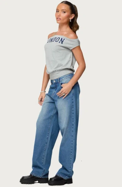 Edikted So London Off The Shoulder Stretch Cotton T-shirt In Gray