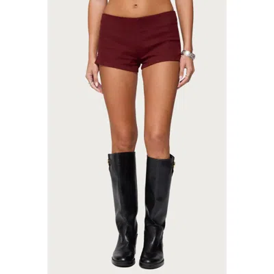 Edikted Dinah Low Rise Denim Micro Shorts In Red