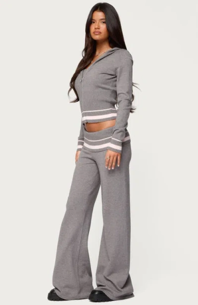 Edikted Kaliya Stripey Strapless Knit Top In Gray